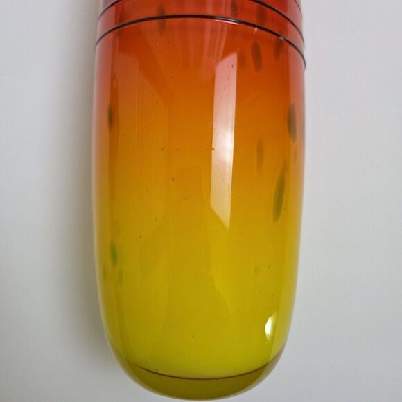 FIFTH AVENUE Crystal Art Glass Vase 12" Orange Yellow Red Black w White Interior - Picture 6 of 11